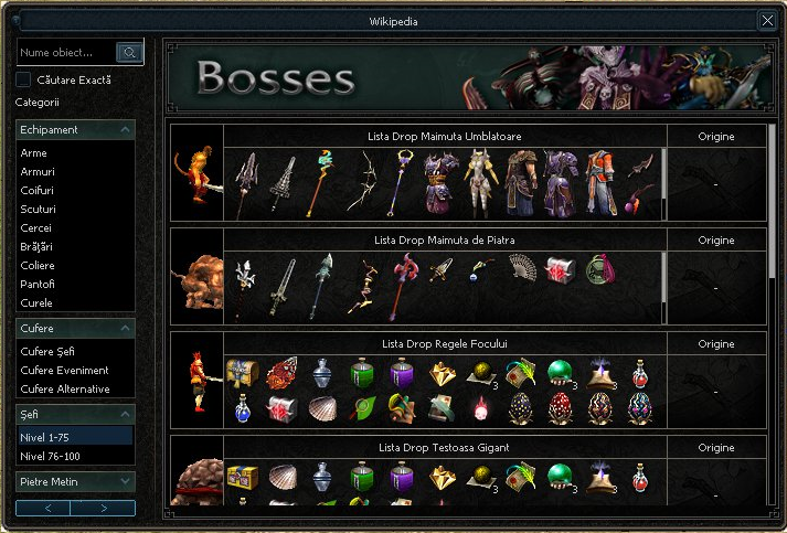 Dropuri boss Nivel 1–75