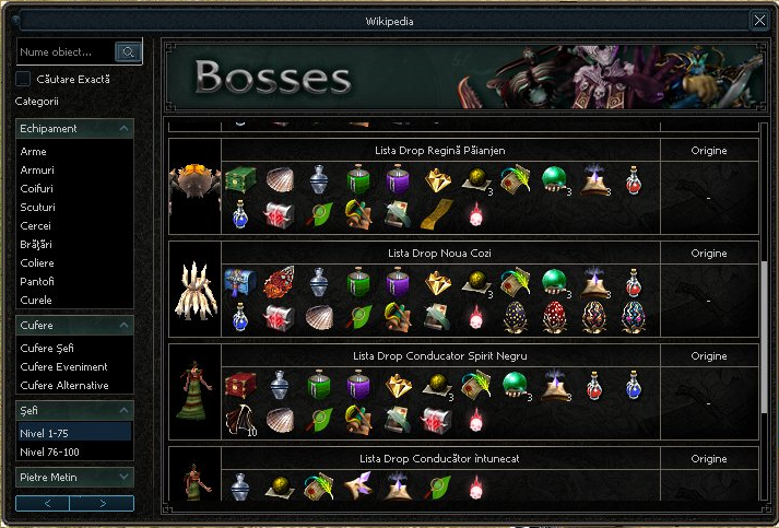 Dropuri boss Nivel 1–75