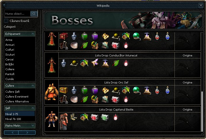 Dropuri boss Nivel 1–75